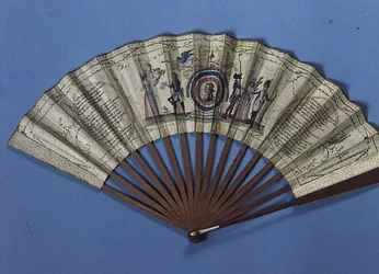 Fächer mit einem Porträt von Gilbert Motier (1757-1834) Marquis de la Fayette (1757-1834) eingerahmt in einer rot-weiß-blauen Rosette, 1789